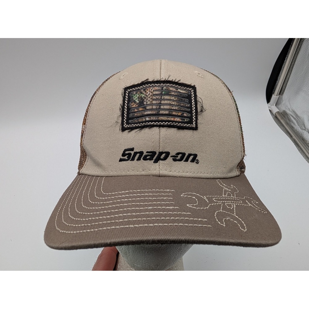 Snap-on Tools Trucker Hat Tan Camo American Flag Wrench Snapback Cap Mens OSFM